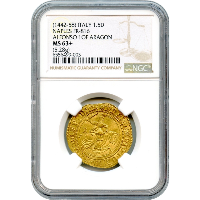 World Gold - (1442-1458) Ducatone d'oro, Naples Italy, FR-816 NGC MS63+