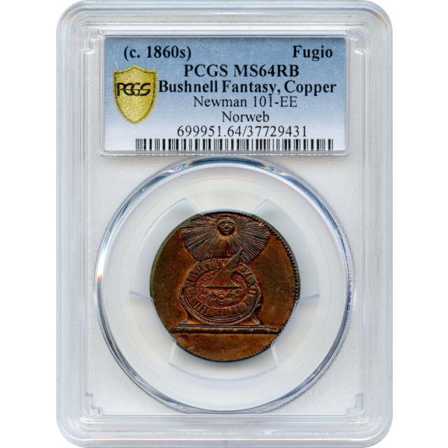 Colonials - 1787 1C Fugio Copper Restrike, Stars in Rings Reverse, N.101-EE PCGS MS64RB R8