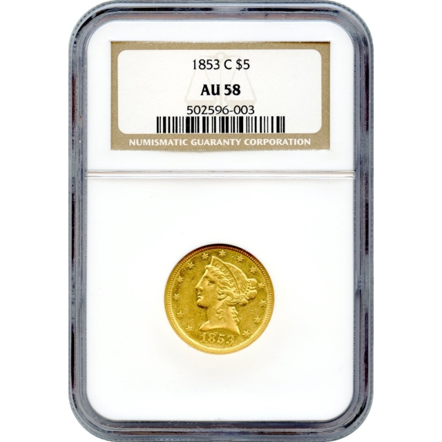 1853-C $5 Liberty Head Half Eagle NGC AU58