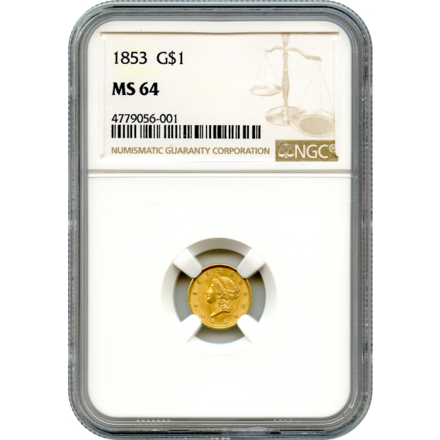 1853 G$1 Liberty Head Gold Dollar NGC MS64