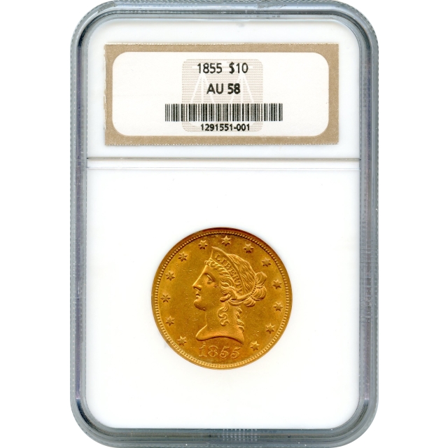 1855 $10 Liberty Head Eagle NGC AU58