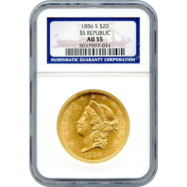 1856-S $20 Liberty Head Double Eagle NGC AU55 Ex.SS Republic
