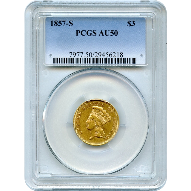1857-S $3 Indian Princess Three Dollar PCGS AU50