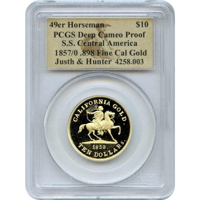 1857/0 49er $10 Baldwin 'Horseman' .898 Gold PCGS Deep Cameo Proof Ex.SS Central America