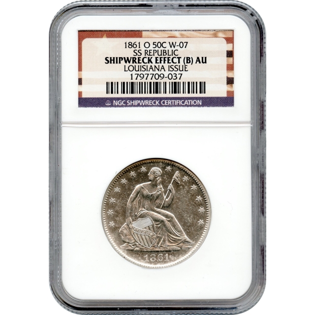 1861-O 50C Liberty Seated Half Dollar, W-07 Louisiana Issue NGC SE Ex.SS Republic w/box & COA