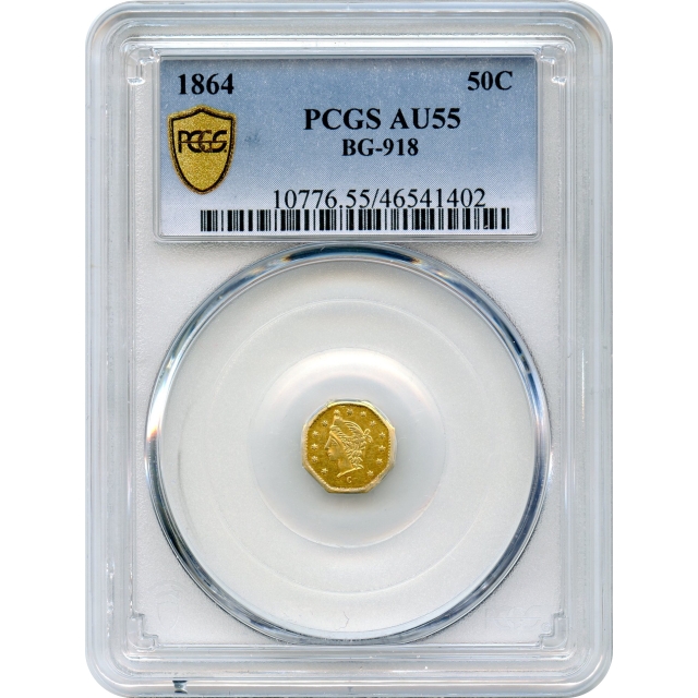 BG- 918, 1864 California Fractional Gold 50C, Liberty Octagonal PCGS AU55 R-6