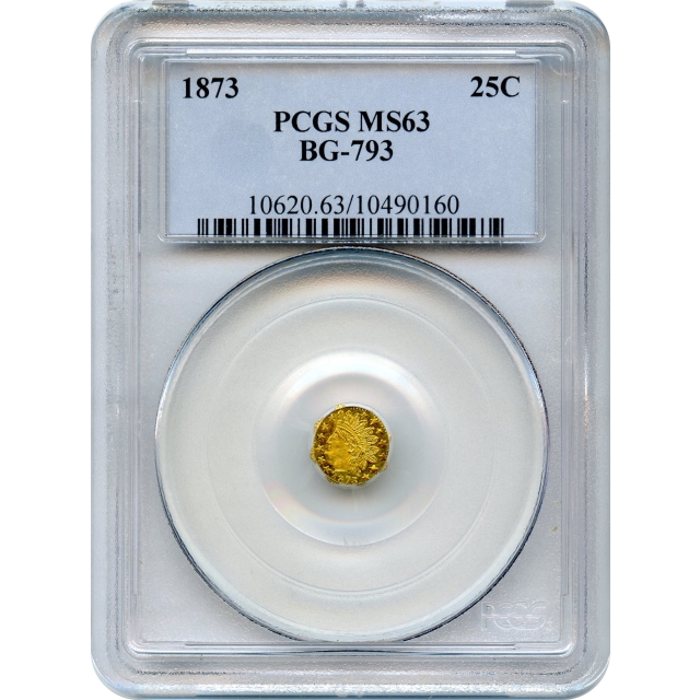 BG- 793, 1873 California Fractional Gold 25C, Indian Octagonal PCGS MS63 R5+