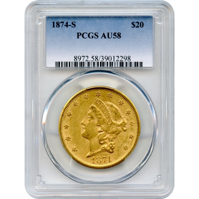 1874-S $20 Liberty Head Double Eagle PCGS AU58