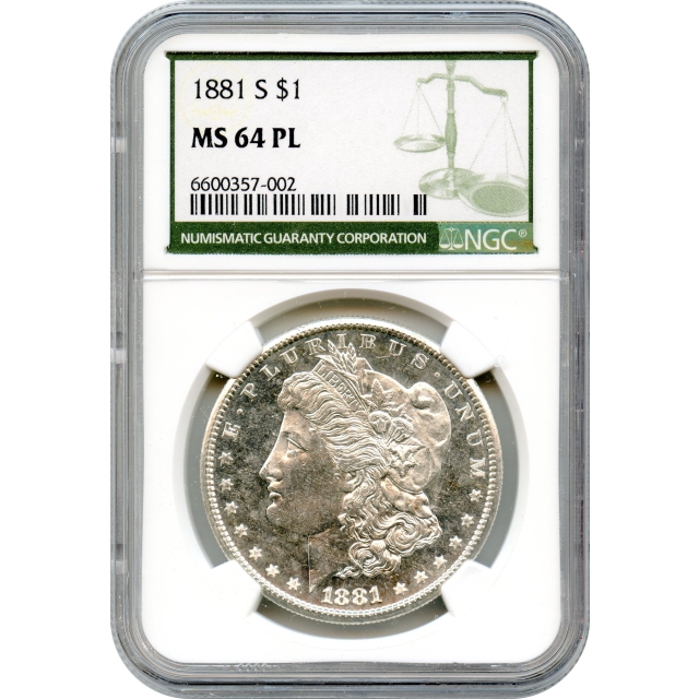 1881-S $1 Morgan Silver Dollar NGC (Green Label) MS64PL