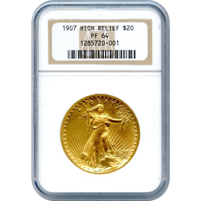 1907 $20 Saint-Gaudens Double Eagle, High Relief NGC PR64