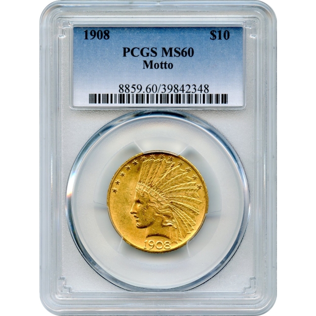 1908 $10 Indian Head Eagle, with Motto PCGS MS60
