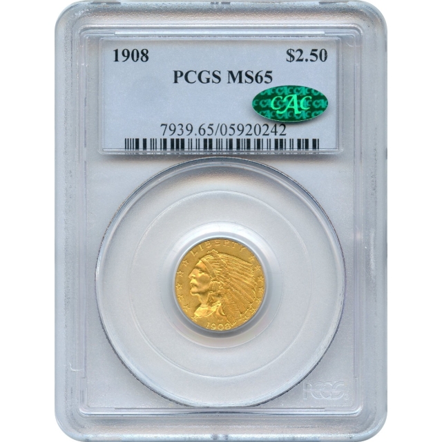 1908 $2.50 Indian Head Quarter Eagle PCGS MS65 (CAC)