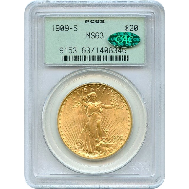 1909-S $20 Saint Gaudens Double Eagle PCGS MS63 (CAC)