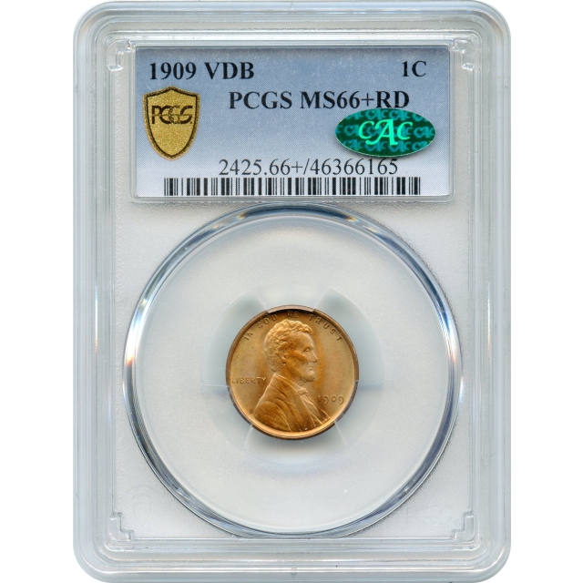 1909 1C Lincoln Cent, VDB PCGS MS66+RD (CAC)
