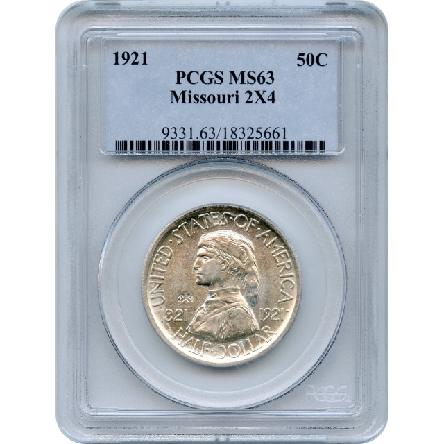 1921 50C Missouri Silver Commemorative, 2x4 PCGS MS63