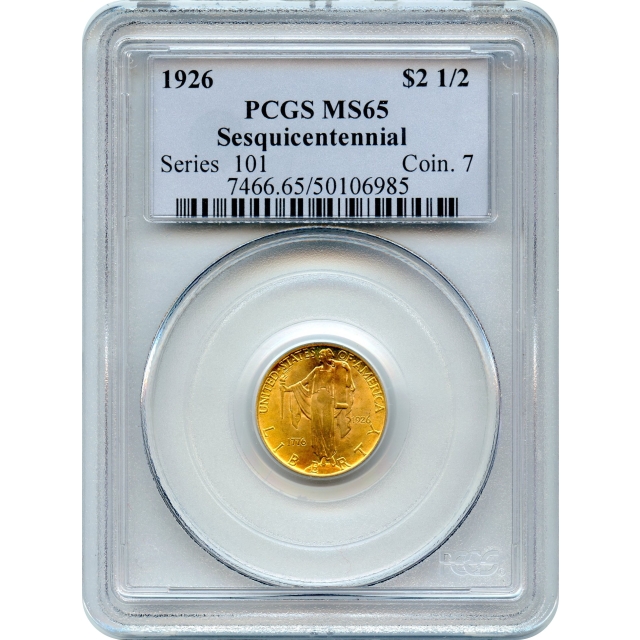 1926 $2.50 Sesquicentennial Gold Commemorative PCGS MS65
