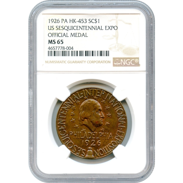 1926 SC$1 Sesquicentennial So-Called Dollar, PA HK-453 NGC MS65