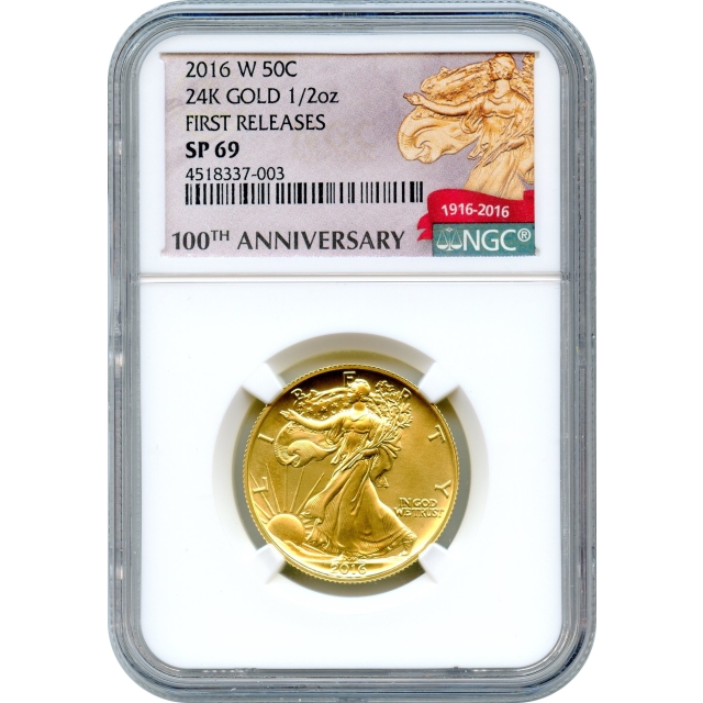 2016-W 50C Gold Walking Liberty Half Dollar 1/2oz Centennial NGC SP69 First Releases