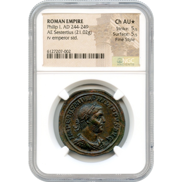 Ancient Rome - AD 244-249 Philip I AE Sestertius NGC Choice AU* Fine Style