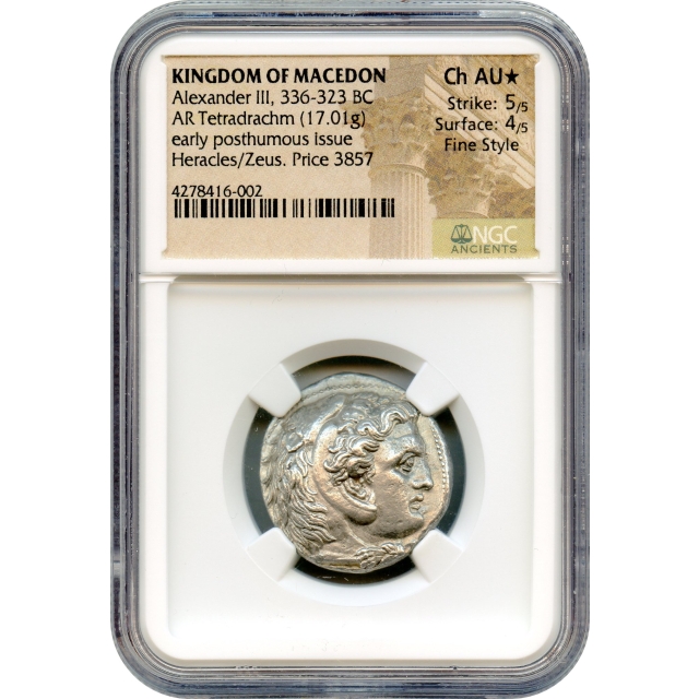 Ancient Greece - 336-323 BCE Kingdom of Macedon Alexander III AR Tetradrachm NGC Choice AU★ in Fine Style