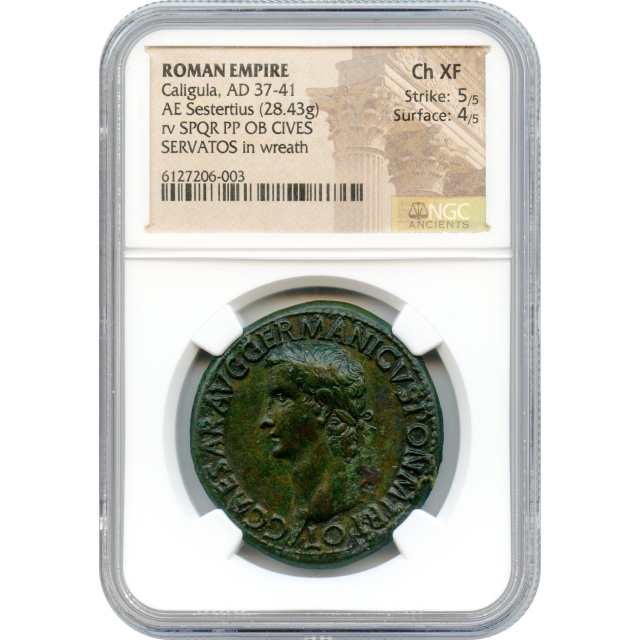 Ancient Rome - 37 CE Caligula AE Sestertius NGC Choice XF