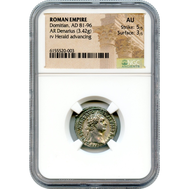 Ancient Rome - 81-96 CE Domitian AR Denarius NGC AU - rare reverse type!