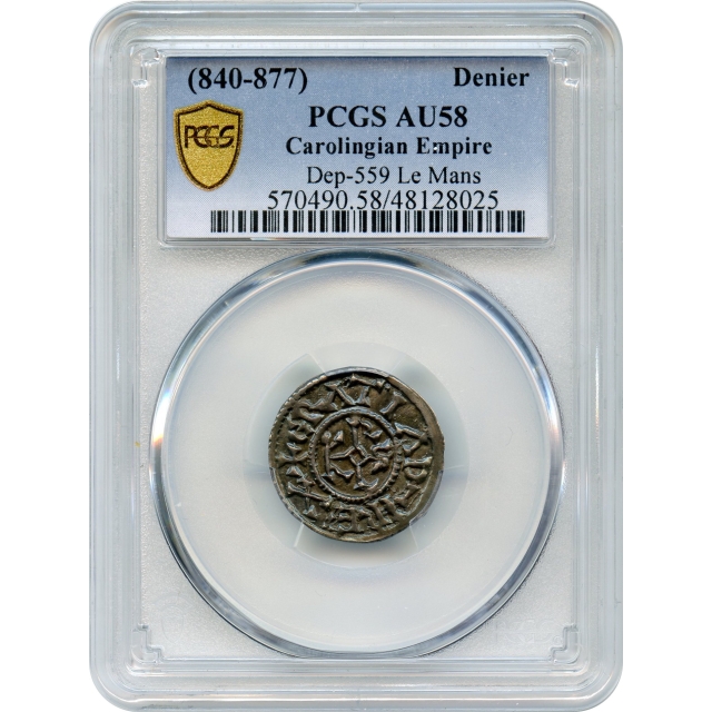 World Silver France - 840-877 Carolingian Denier, Le Mans PCGS AU58