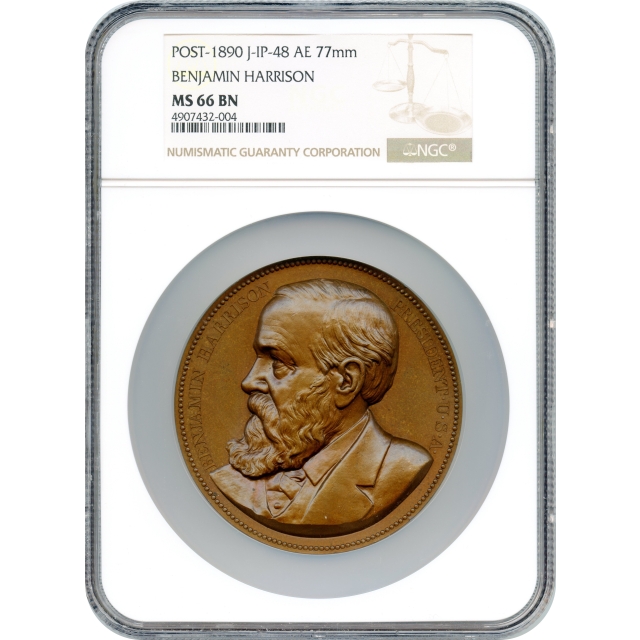 Indian Peace Medal - Post-1890 Benjamin Harrison,  J-IP-48 AE Round 77mm NGC MS66