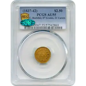 (1837-42) $2.50 C. Bechtler, 67 Grains, 21 Carats (4)