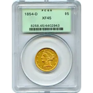 1854-D $5 Large D