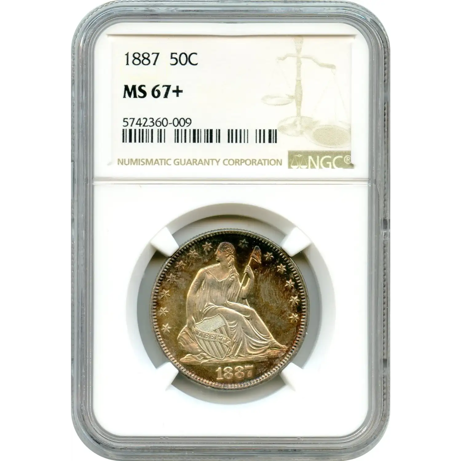 1887 50C Liberty Seated Half Dollar NGC MS-67+