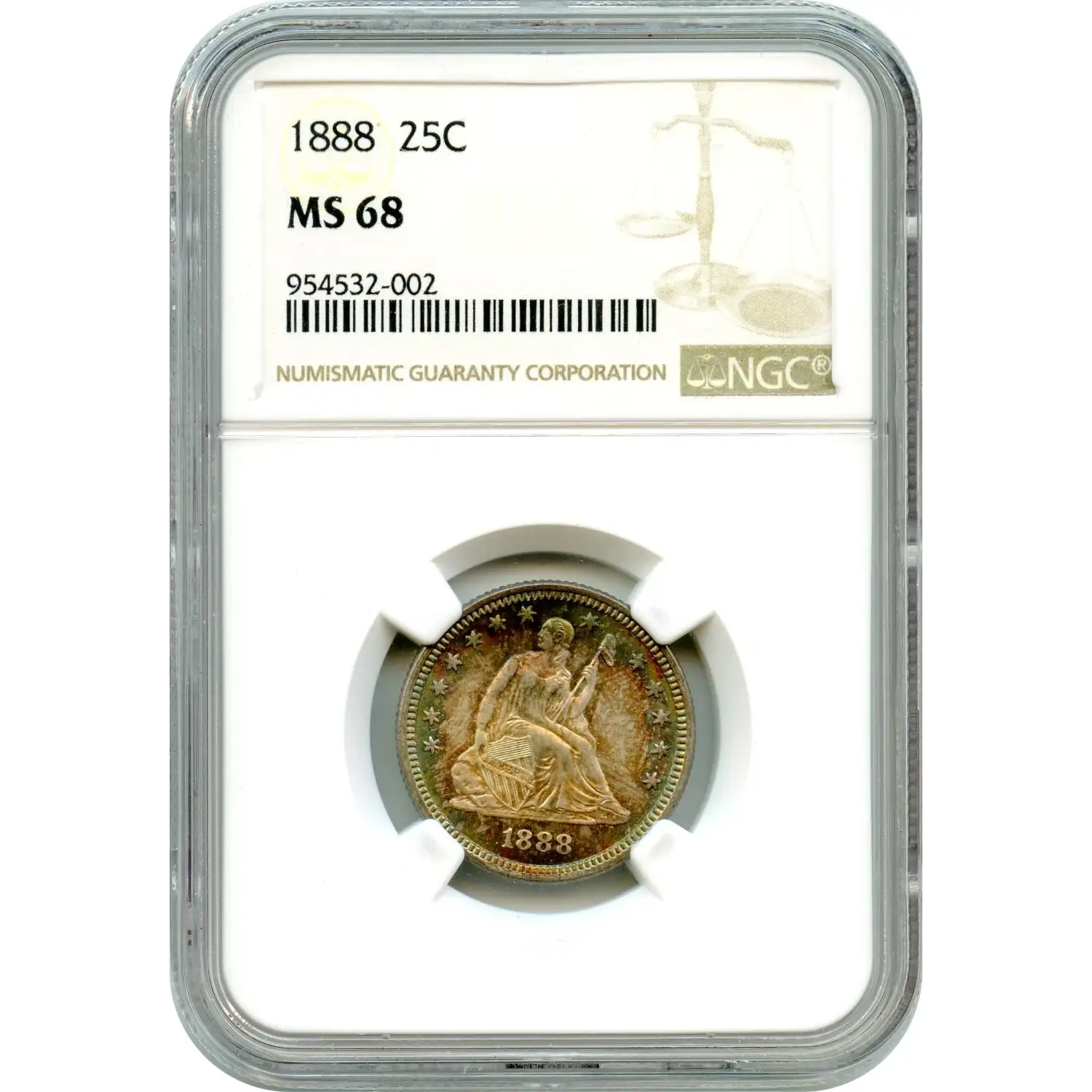 1888 25C Liberty Seated Quarter Dollar NGC MS-68