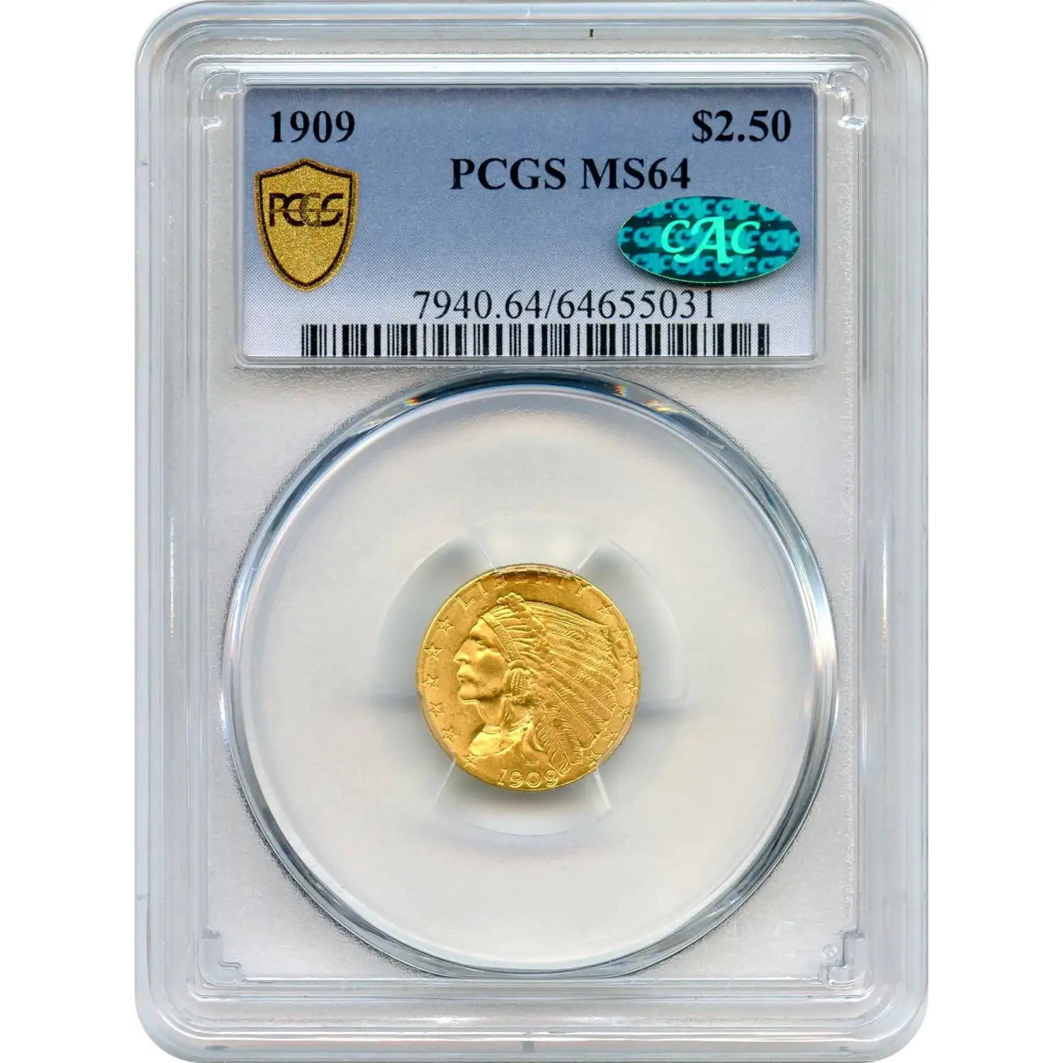 1909 $2.50 Indian Head Quarter Eagle PCGS MS-64 CAC