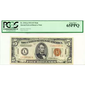 $5 1934 brown seal Emergency Notes Issued During WW2 2301m