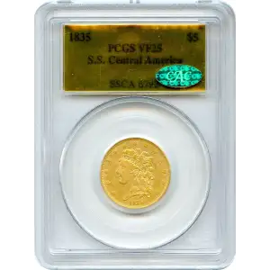 1835 $5 Classic Head Half Eagle PCGS VF-25 Ex.SS Central America #6792 (3)