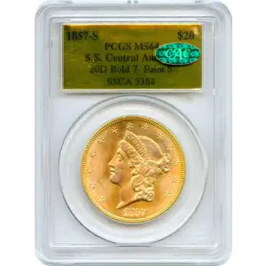 1857 S $20 Liberty Head Double Eagle PCGS MS-64 Ex.SS Central America #3384 (3)