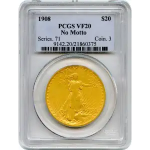 1908 $20 No Motto