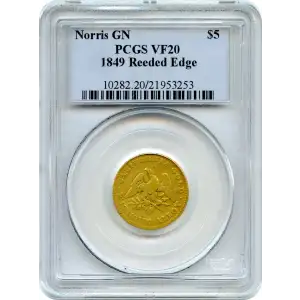1849 $5 Norris, Reeded Edge (3)