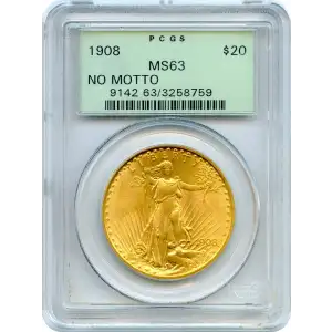 1908 $20 No Motto
