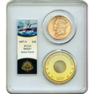 1857-S $20 Spiked Shield S.S. Central America #2 (with Pinch) (3)