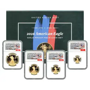 1776-2026 W Gold American Eagle 4pc Proof Set NGC PF-70