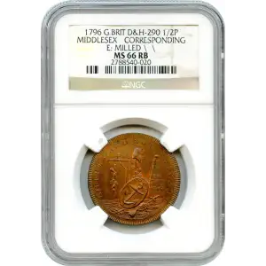 1796 British Token NGC MS-66 Middlesex. Corresponding Society 