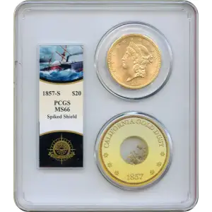 1857-S $20 Spiked Shield S.S. Central America #2 (with Pinch) (5)