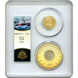 1809 S CN Spain Gold 2 ESCUDOS PCGS AU-50 KM#455 (3)