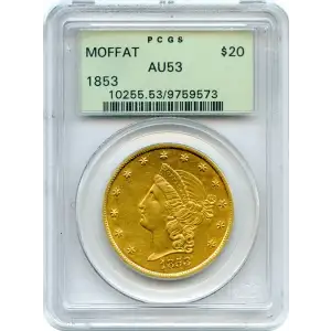 Territorial Gold Moffat & Co. $20 Gold Piece