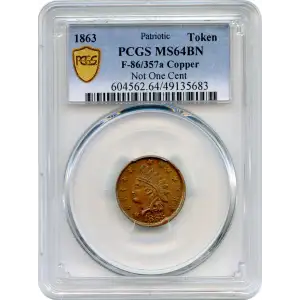 1863 Token F-86/357a Copper Not One Cent Patriotic, BN (3)