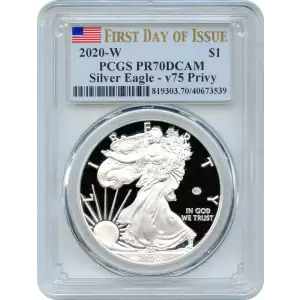 2020-W $1 Silver Eagle - v75 Privy First Day of Issue, DCAM