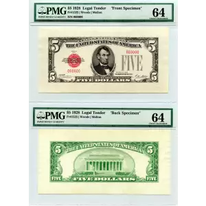 $5 1928 red seal. Small Legal Tender Notes 1525