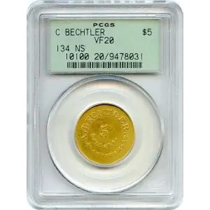 (1842-52) $5 C. Bechtler, 134 Grains, 21 Carats (3)
