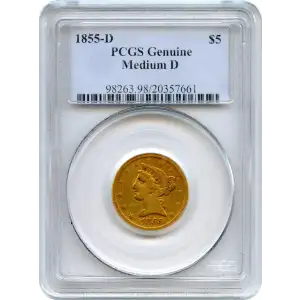 1855-D $5 Medium D
